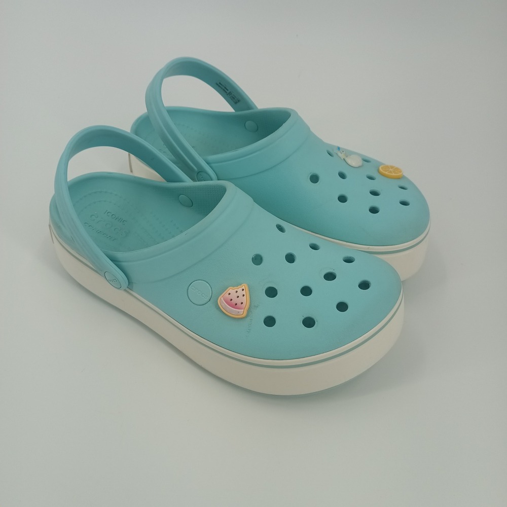 Crocs Crocband Platform Clog Light Blue White Mens 7 Womens 9 Jibbitz Charms